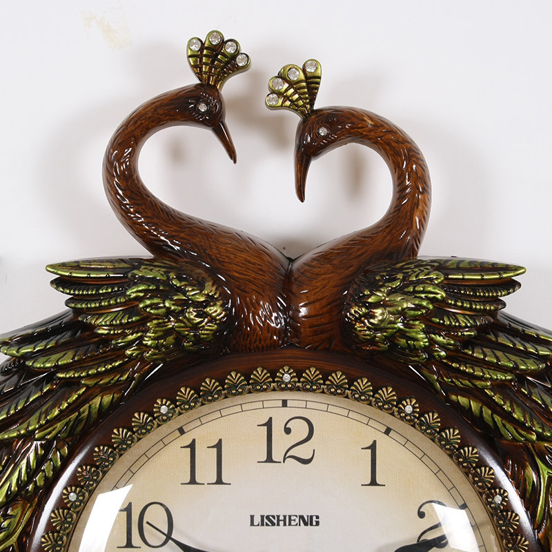 丽盛孔雀欧式静音壁挂钟客厅挂墙时钟挂表卧室钟表家用时尚石英钟