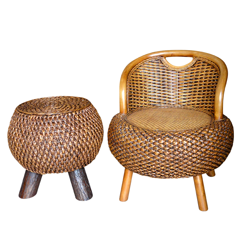 家用藤编小矮凳靠背大人休闲座椅实木坐墩阳台藤椅子换鞋凳