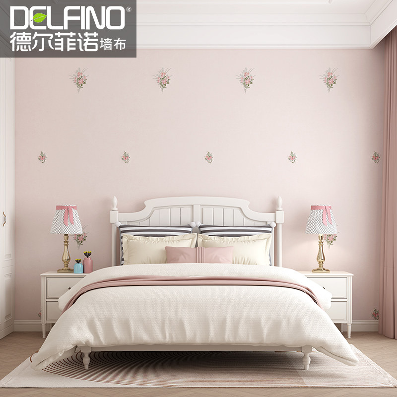 高档韩式田园小新无缝墙布现代壁纸卧室客厅背景墙刺绣壁布