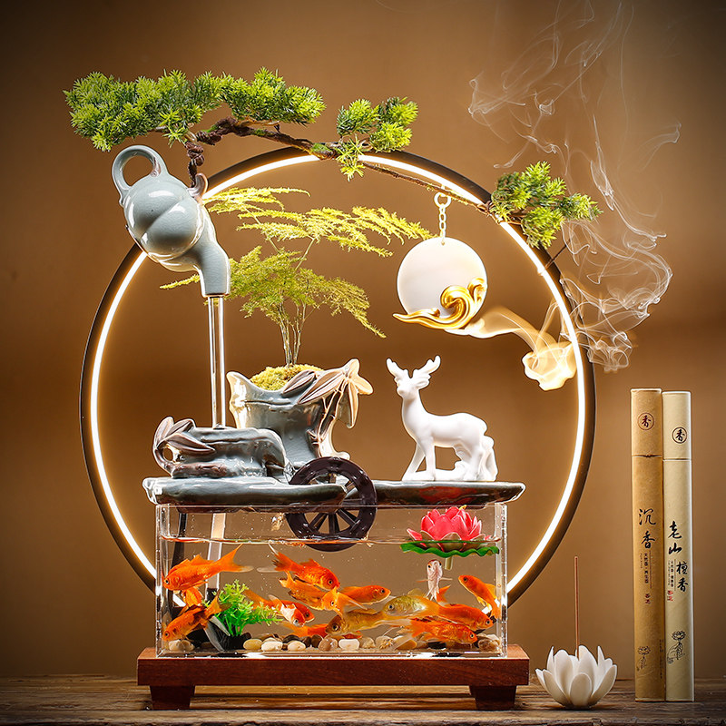 鱼缸悬壶流水生财喷泉水循环招财桌面办公室业乔迁新居礼品,家居饰品,装饰摆件,淘宝优惠券,粉丝福利购,淘宝优惠卷