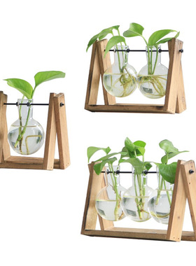 创意烧杯水培木架容器绿萝植物玻璃花瓶办公室桌面摆件插花瓶装饰