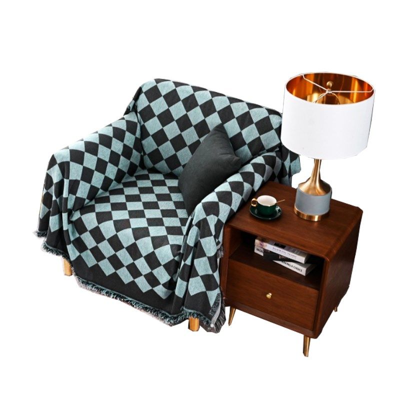 现代沙发巾盖布四季通用沙发垫罩单人全包沙发毯子黑白格子