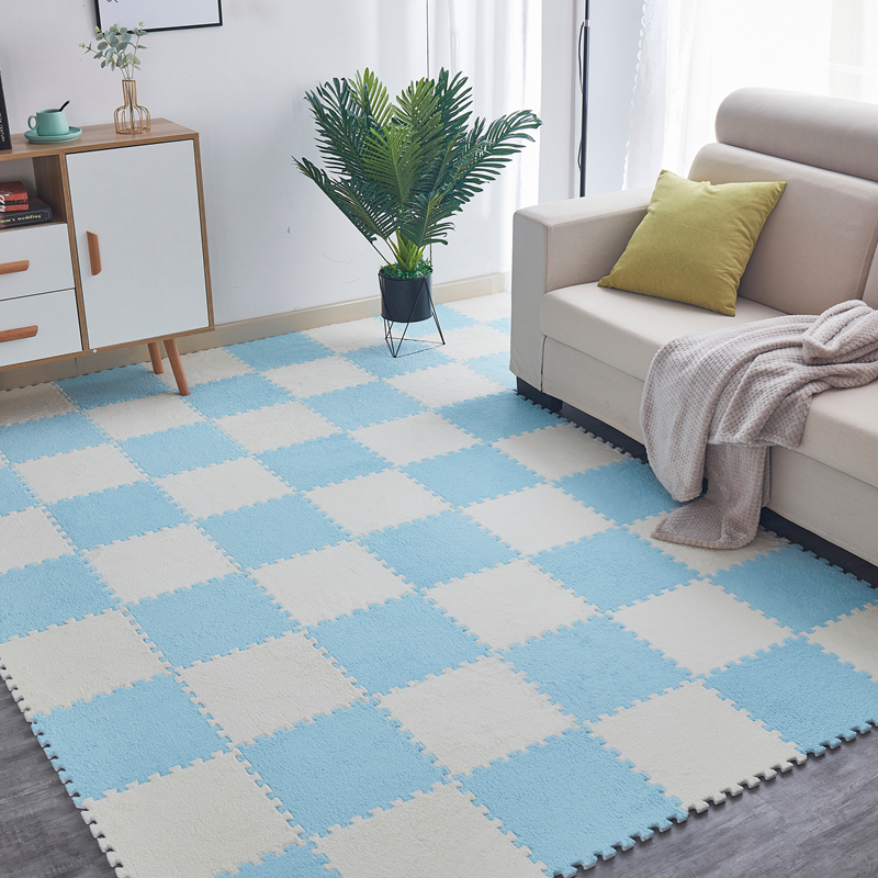 泡沫拼接地垫客厅卧室满铺可裁剪床边地毯家用绒面防滑拼图爬爬垫