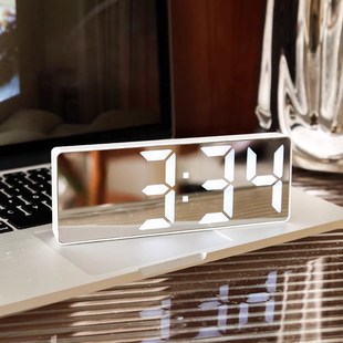 镜面闹钟表摆台式钟表时间显示器桌面数字电子时钟