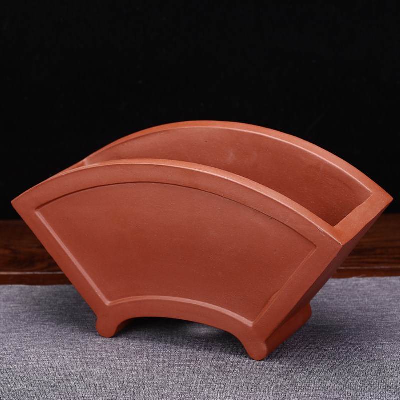 宜兴紫砂花盆精品大号扇形盆景客厅桌面古典老桩兰花文竹