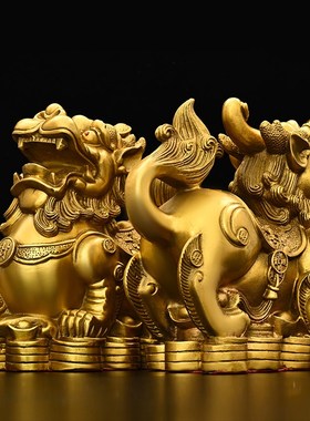 铜貔貅一对招財聚财办公室桌面工艺装饰皮丘店铺公司业礼品