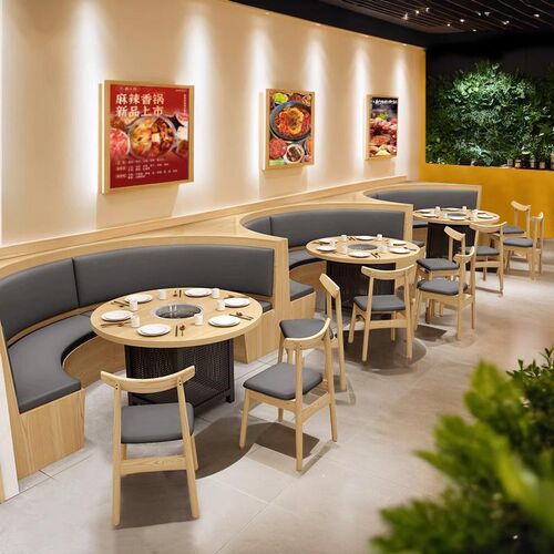 火锅店靠墙卡座沙发饭店烤肉店题食堂实木桌椅商用