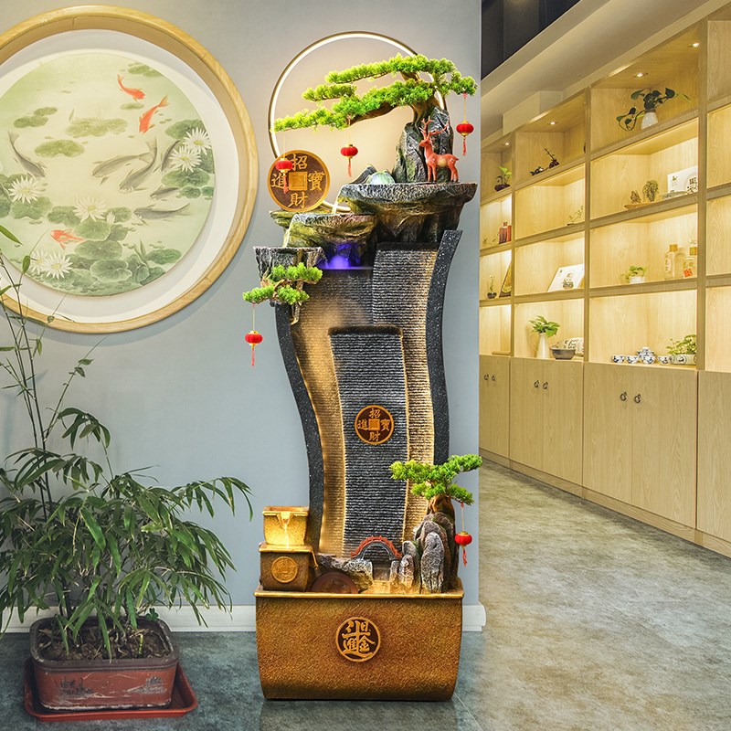客厅假山流水造景摆件公司会所招财高山循环水喷泉景观水幕墙装饰