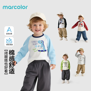 马卡乐童装男童长袖t恤2026新款儿童撞色插肩设计感上衣女童体恤