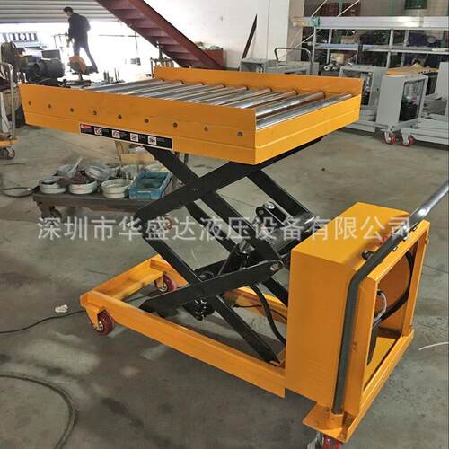 滚筒电动升降平台车模具液压升降车辊筒充电式移动小台车搬运车