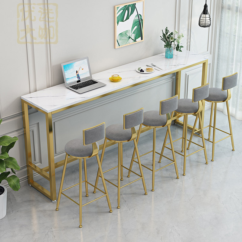 靠墙吧台桌商用高桌子奶茶店长条桌窄桌吧台餐桌高脚吧台桌椅