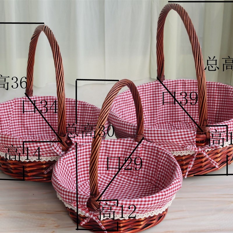 水果篮子手提藤编柳编圆形采摘礼品道具购物篮礼品篮送礼批 发