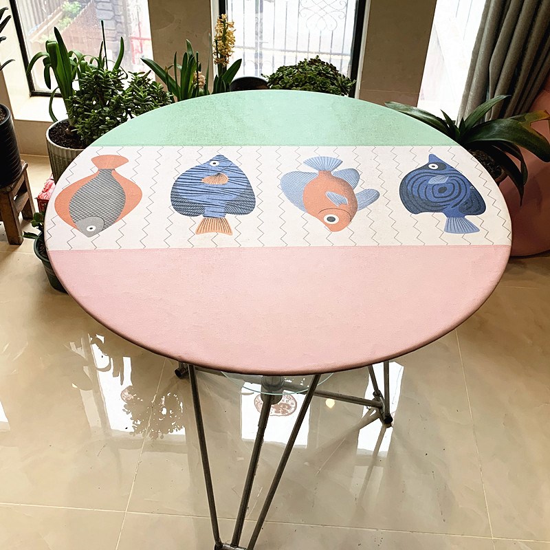 防水圆桌布免洗防油餐桌罩咖啡桌防油圆桌转盘罩幼儿园桌