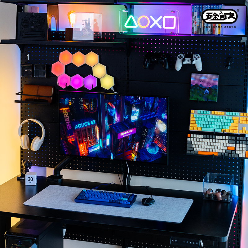 五金少女 电竞升降电脑桌台式家用人书柜办公书桌书架一体桌子