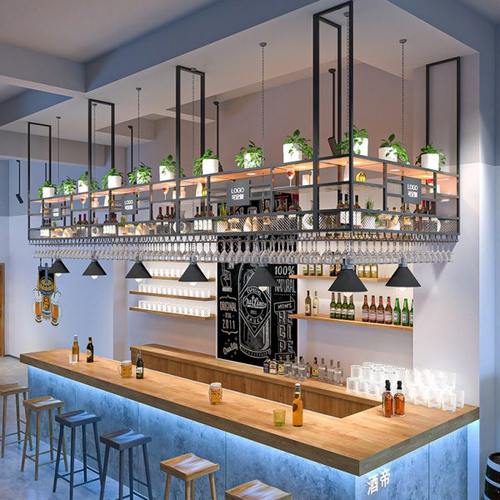 吧台吊柜工业风酒架酒吧悬挂架红酒杯架倒挂架清吧水吧创意置物架