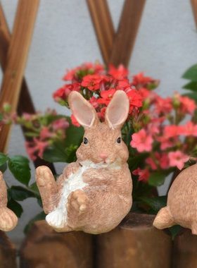 包邮别墅家居田园庭院书房摆设摆件装饰树脂工艺品迷你小兔3只