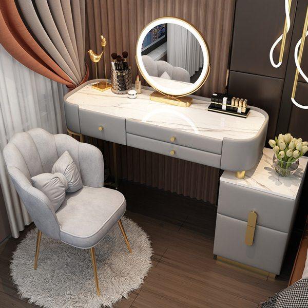 轻奢实木2022年新款梳妆台卧室现代简约小户型化妆桌镜柜一体高级