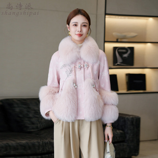 皮羽绒服女2025冬季新款狐狸毛海宁皮草高端鹅绒服国风短款外套