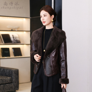 海宁真皮绵羊皮鹅绒服女2025冬季新款羊皮毛一体短款皮草羽绒外套