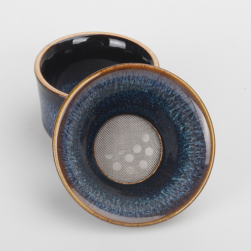 窑变釉蓝盏茶漏功夫茶具s茶滤网茶水分离器家用陶瓷茶叶过滤器中