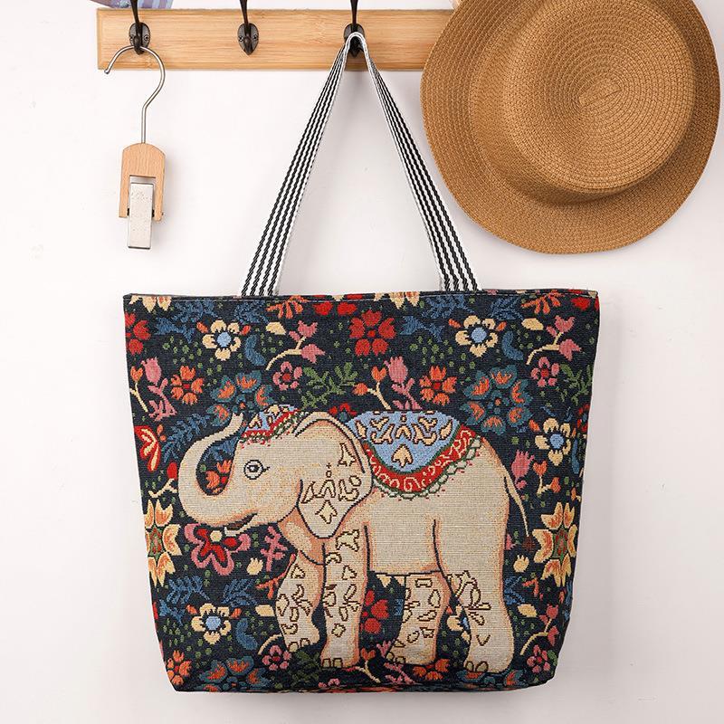 跨境新款款卡通时尚女单肩包民族风妈咪手提刺绣布包大容量购物袋