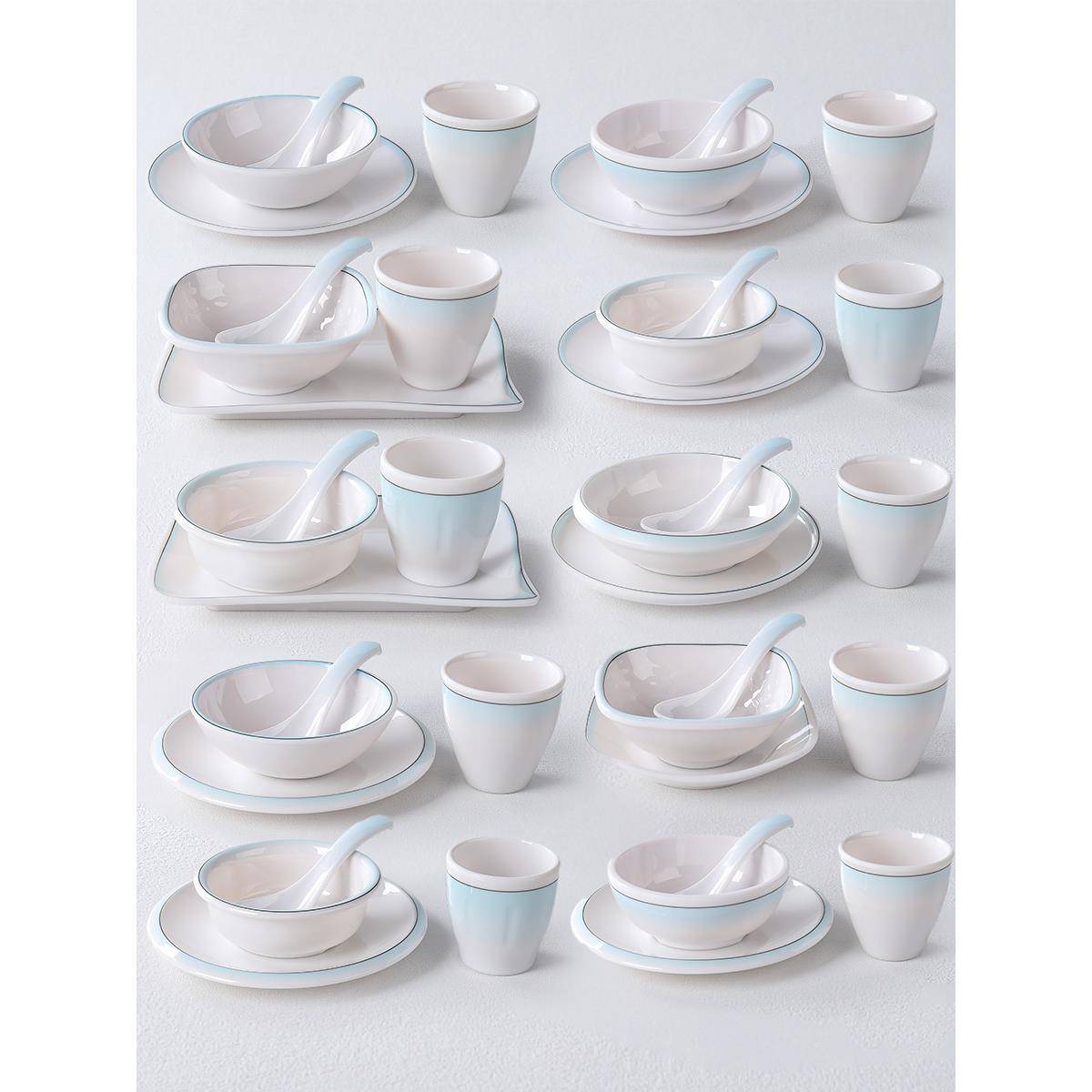 密胺简约风餐具饭店摆台四件套装碗筷塑料餐馆骨碟小碗茶杯勺商用