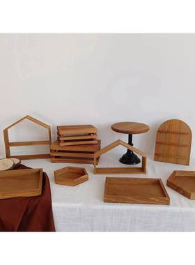 浅棕色甜品桌搁板展示架搁板装饰茶点休息中式搁板生日宴会婴儿宴