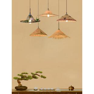 中式竹编餐厅吊灯复古怀旧草帽灯饰火锅店土菜馆灯笼餐饮斗笠灯罩