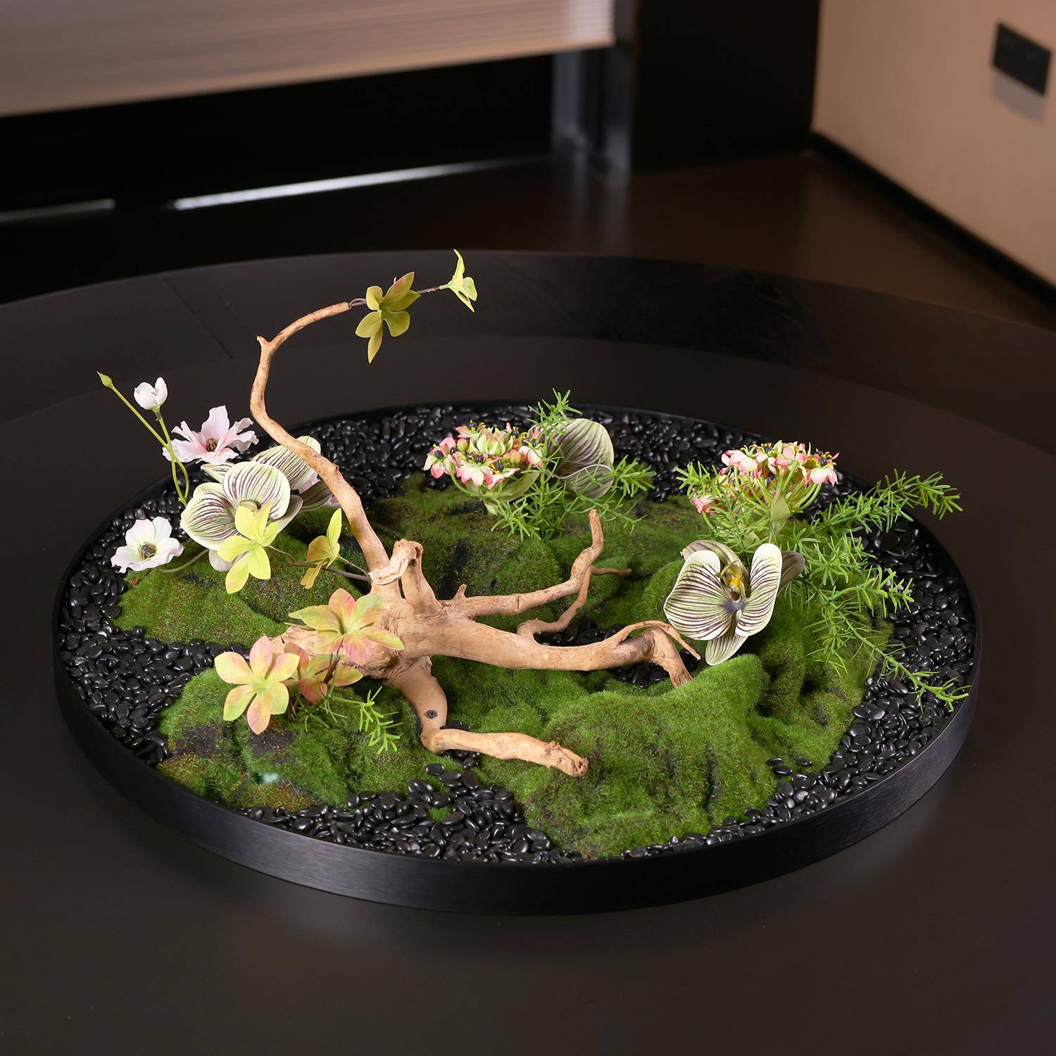 酒店大圆桌中间摆件创意微景观装饰摆花高档餐厅桌面装饰花餐桌花