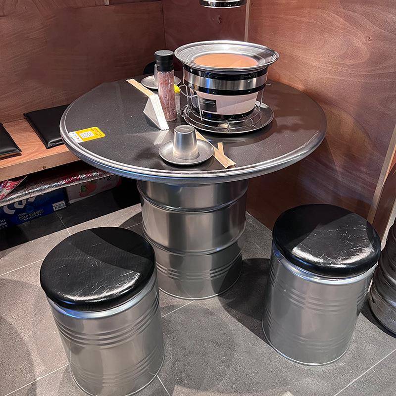 不锈钢韩式炭火烤肉桌子无烟商用网红烧烤店油桶桌椅火锅桌椅组合