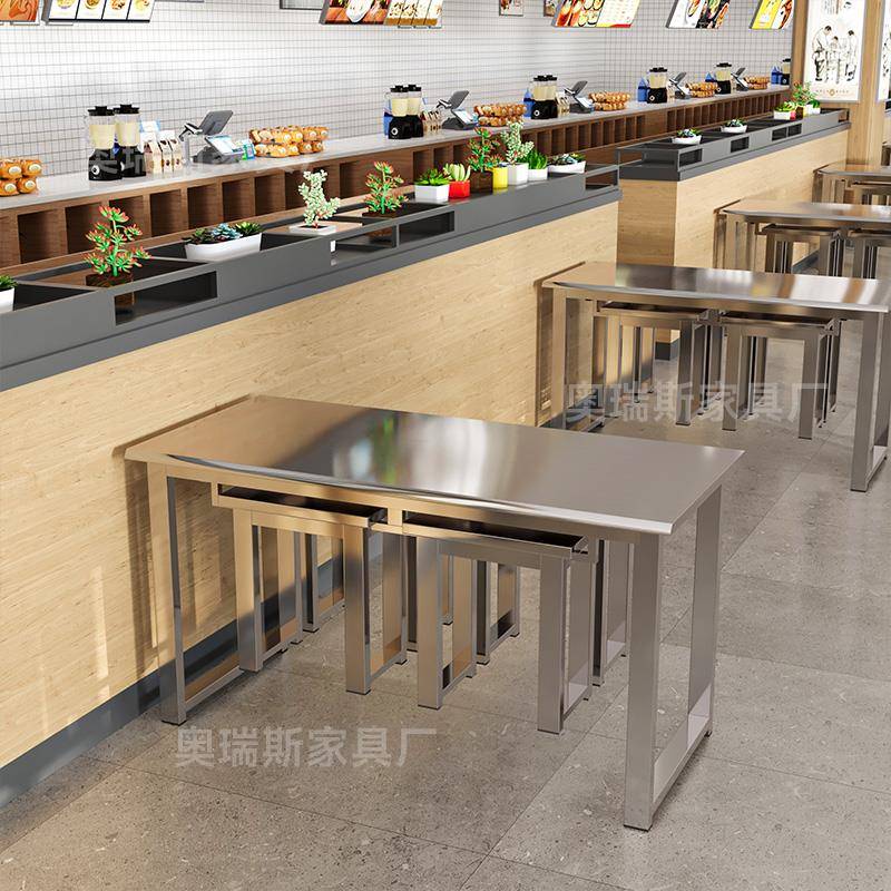 不锈钢员工食堂桌椅4人6人组合餐桌餐厅工厂职工公司学校员工餐桌