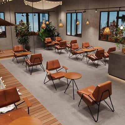 咖啡厅沙发休息区接待洽谈桌椅组合单人休闲 椅子奶茶店酒吧工业