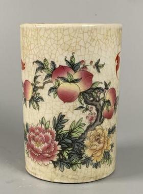 现代仿古玩瓷器收藏 仿大清光绪年制开片粉彩笔筒文房器摆件