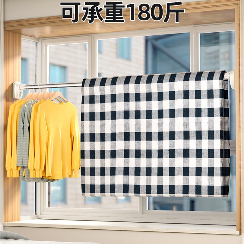 免打孔伸缩晾衣杆化妆室免钉支撑架窗帘衣柜伸缩杆收申缩挂浴帘杆