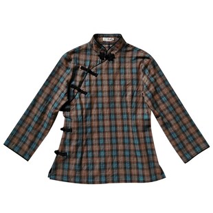 文艺女装 中式 棉布格子复古传统手工蝴蝶扣旗袍上衣 若水 玉想