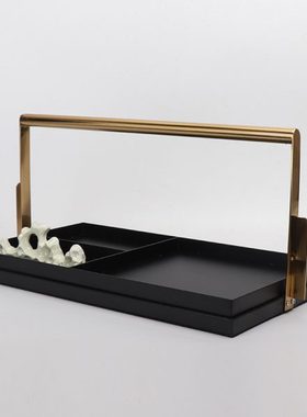 新中式金属样板房装饰品提篮托盘分格盒卧室收纳家居饰品软装摆件