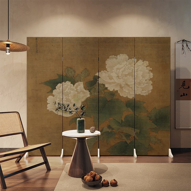 复古牡丹中式屏风移动折s叠卧室床头背景遮挡家用小户型客厅隔断