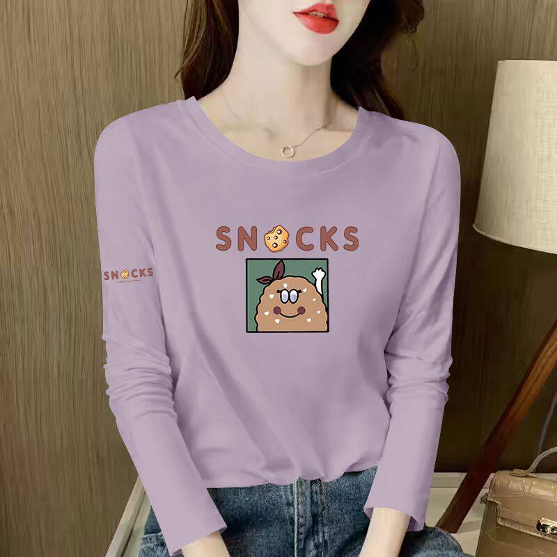 潮流纯棉韩版长袖T恤女春秋爆款减龄打底设计感印花大码上衣女ins