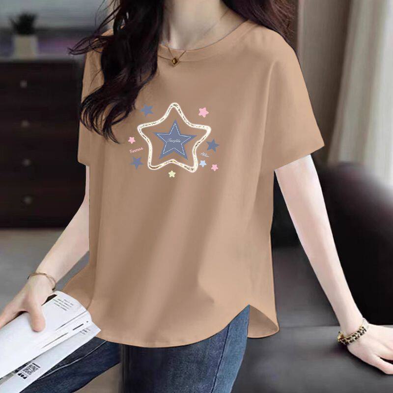 纯棉短袖t恤女夏装新款气质设计感韩版弧形下摆潮流大码上衣服ins