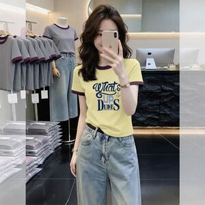 纯棉短袖潮流T恤女夏季显瘦时尚百搭减龄简约气质体恤上衣