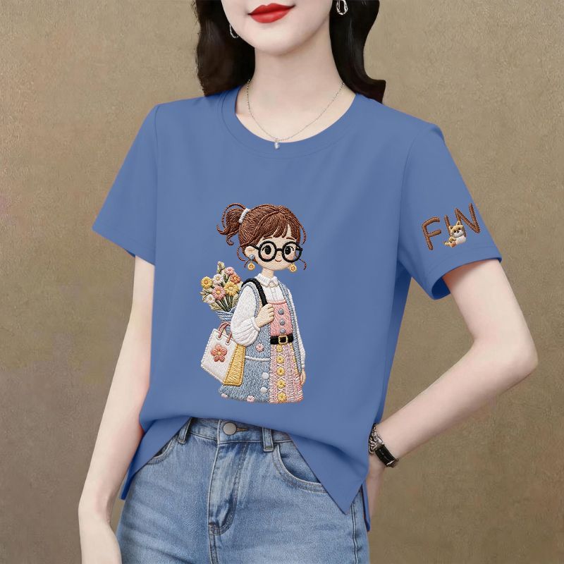 纯棉女短袖T恤开叉宽松大码