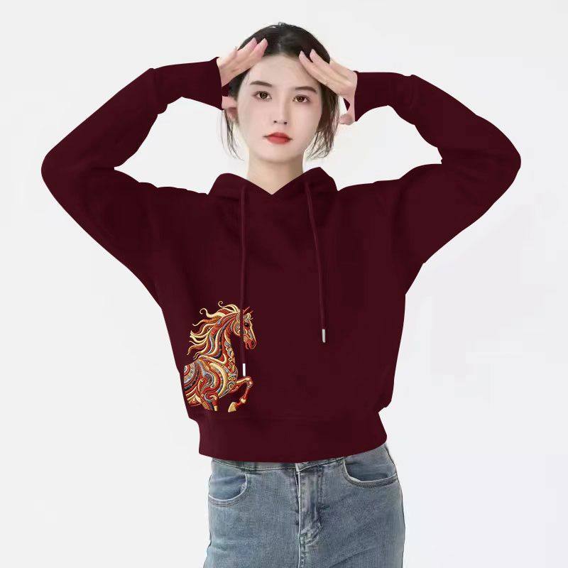 马年纯棉新年长袖卫衣女秋冬新款大码洋气短款小个子酒红色上衣服,女装/女士精品,卫衣/绒衫,淘宝优惠券,粉丝福利购,淘宝优惠卷