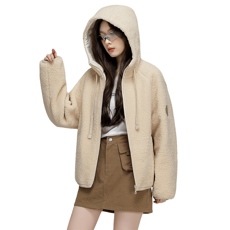 【比熊】双面穿减龄仿羊羔毛羽绒服90绒松绒系连帽穿搭女装外套