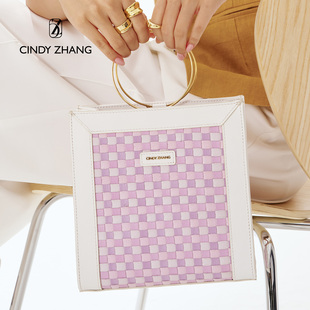 CINDY ZHANG2025年秋季新款牛皮小方包手拎手提果冻小立方包
