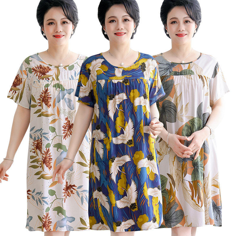 芬腾妈妈棉绸睡裙中老年人夏季薄睡裙
