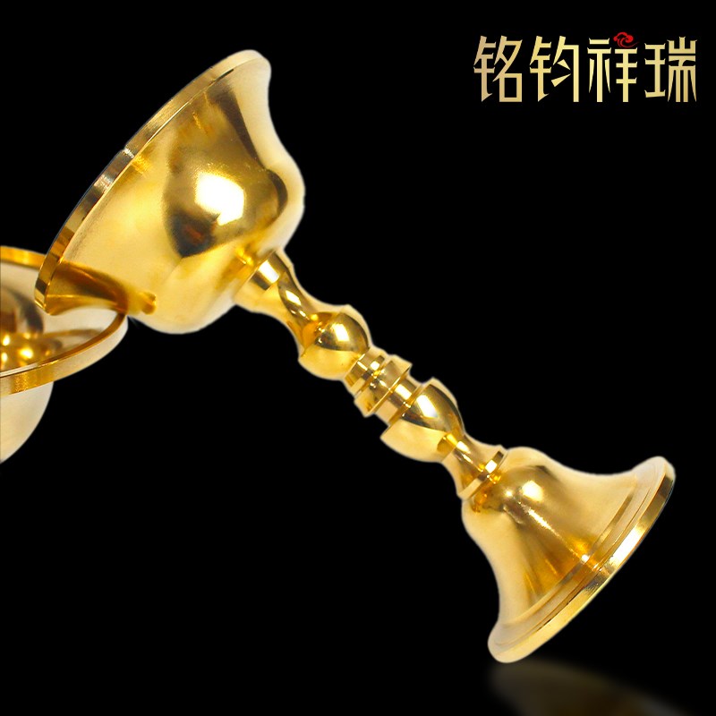 黄铜护法杯供杯圣水杯抛光光面铜盘佛堂家居大中小多款可选