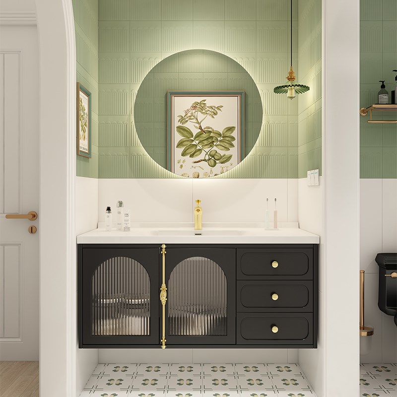 橡木轻法式浴室柜组合陶瓷一体盆2023新款中古卫生间洗手盆洗漱台