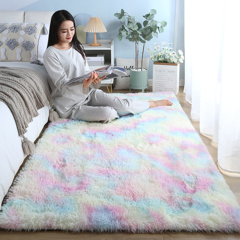 长毛in地毯牀边毯卧室满铺爱少女房间装饰毛毯地垫加厚牀前毯