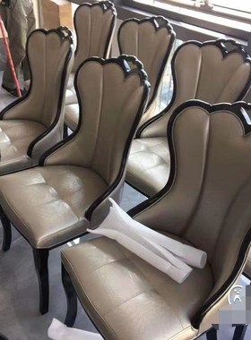 耐脏不脱皮欧式餐椅现代餐厅软包酒店饭店皮实木舒适深浅灰色