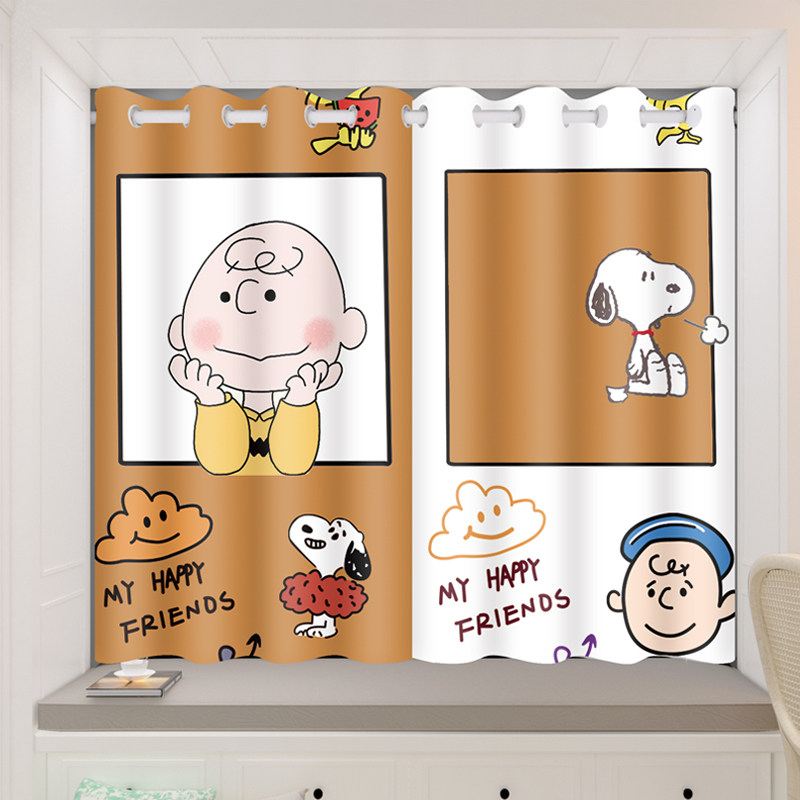 儿童房窗帘卡通女孩男孩卧室房间遮光帘年新款免打孔安装定制